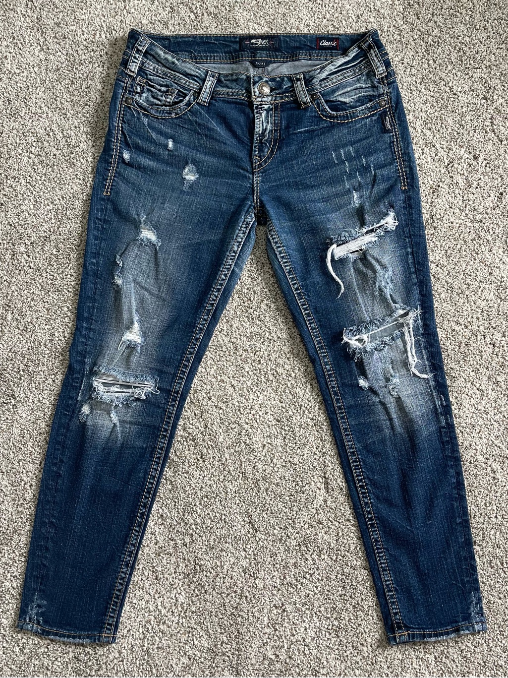 Silver Suki Mid Ankle Skinny Heavy Distressed Y2k Women's Jeans W31 L26
